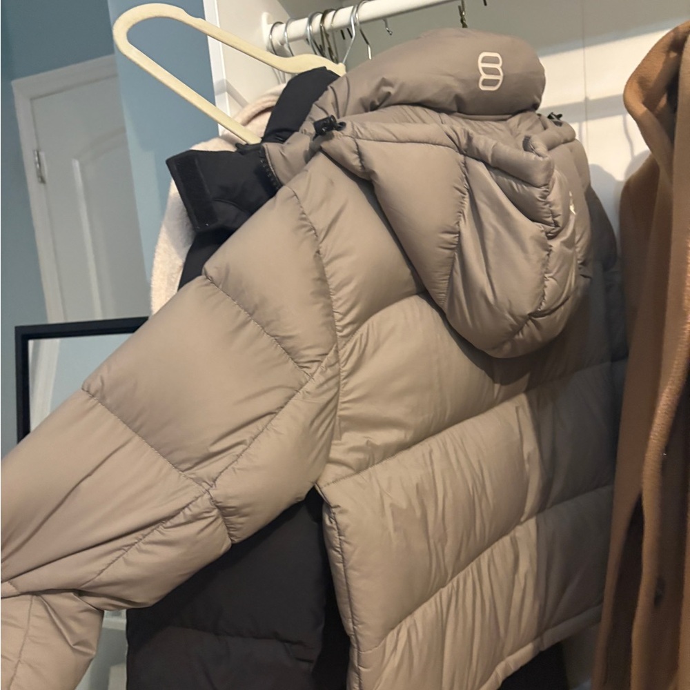 Gray Puffer Jacket with Hood